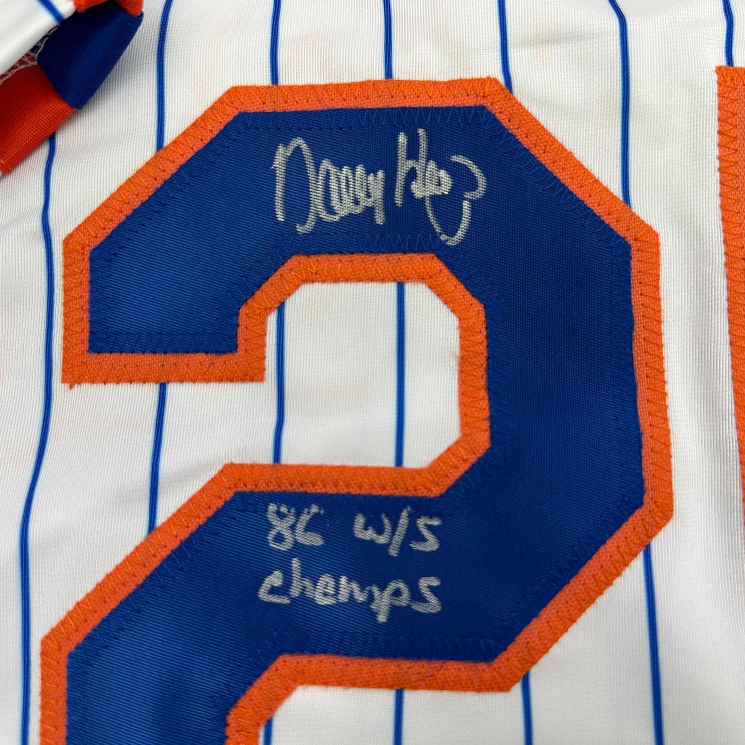 Framed Autographed/Signed Danny Heep 35x39 86 WS Champs New York Pinstripe Baseball Jersey JSA COA - Image 2
