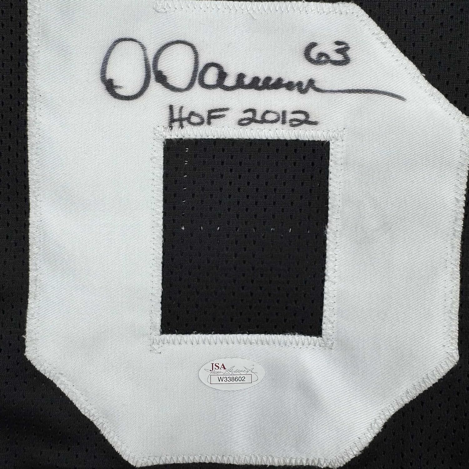 Framed Autographed/Signed Dermontti Dawson HOF 12 35x39 Pittsburgh Black Football Jersey JSA COA - Image 2
