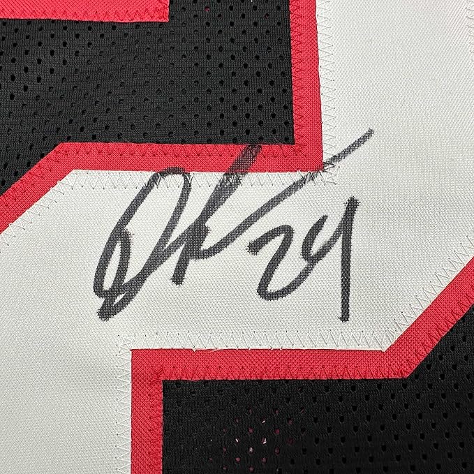 Framed Autographed/Signed Devonta Freeman 35x39 Atlanta Retro Black Football Jersey Beckett BAS COA - Image 2