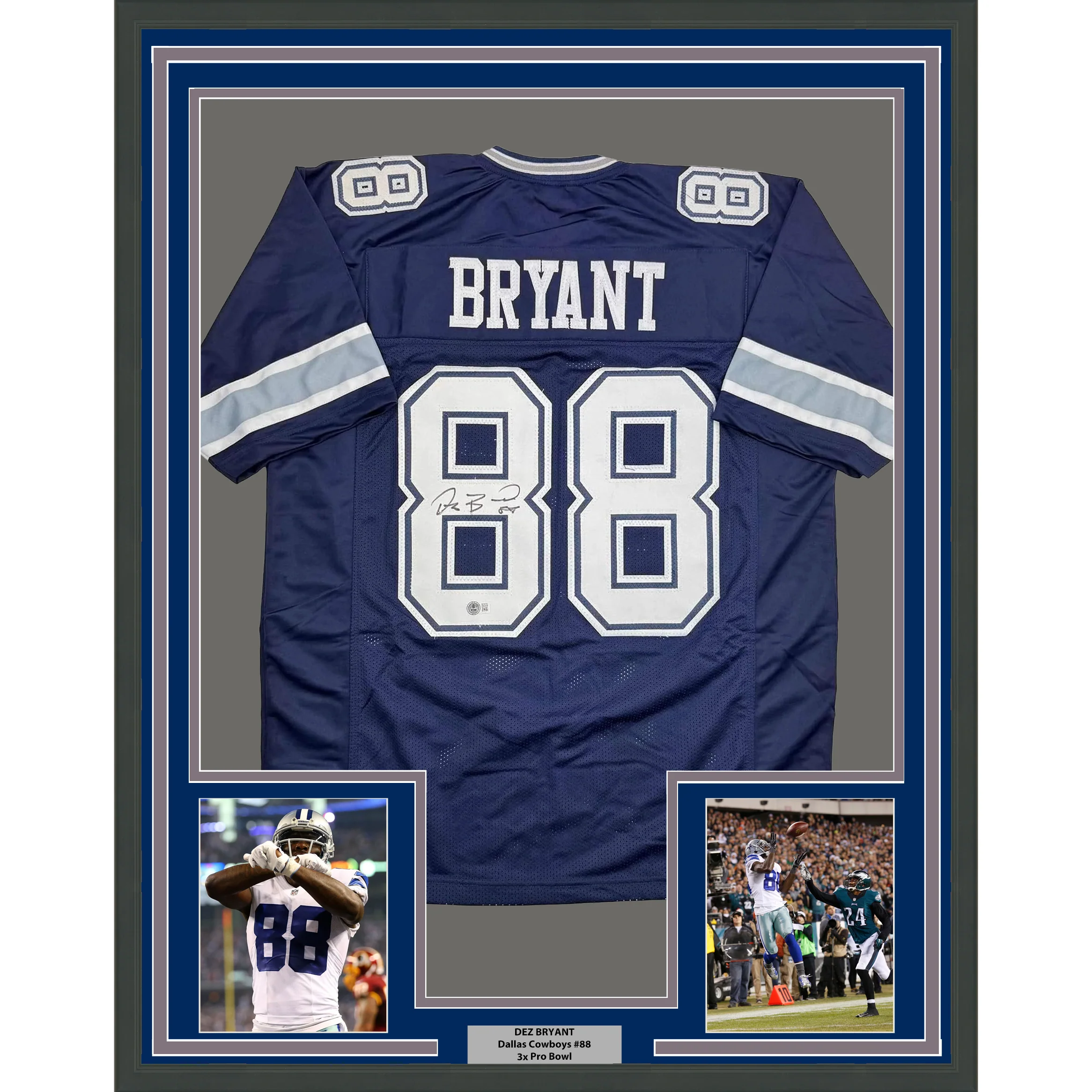 Framed Autographed/Signed Dez Bryant 35x39 Dallas Blue Football Jersey Beckett BAS COA