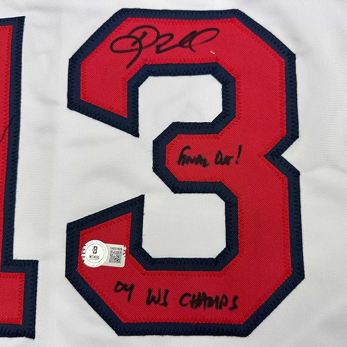 Framed Autographed/Signed Doug Mientkiewicz 35x39 Final Out! 04 WS Champs! Boston White Baseball Jersey Beckett BAS COA - Image 2
