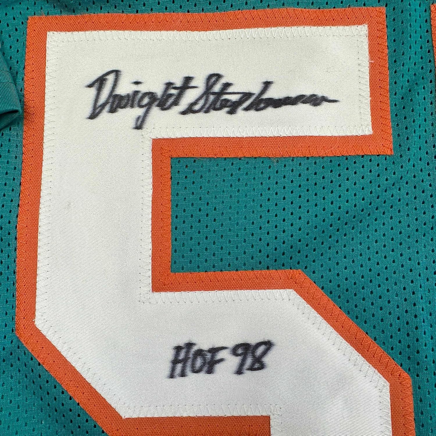 Framed Autographed/Signed Dwight Stephenson 35x39 HOF 98 Miami Teal Football Jersey JSA COA - Image 2