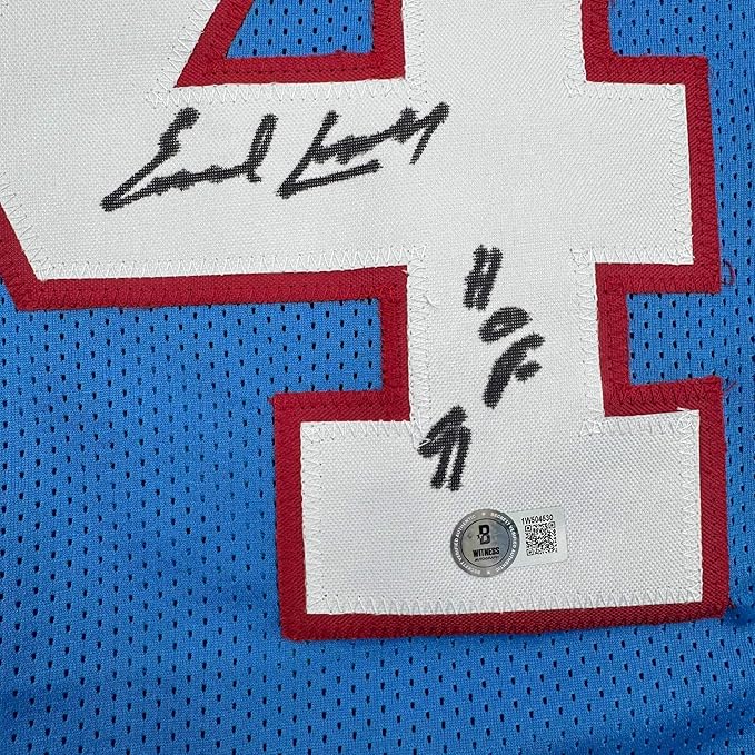 Framed Autographed/Signed Earl Campbell HOF 91 35x39 Houston Blue Stat Football Jersey JSA COA - Image 2