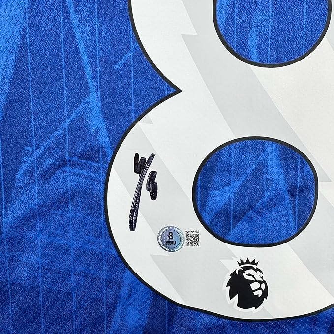 Framed Autographed/Signed Enzo Fernandez 35x39 Chelsea FC Blue Soccer Futbol Jersey Beckett BAS COA - Image 2