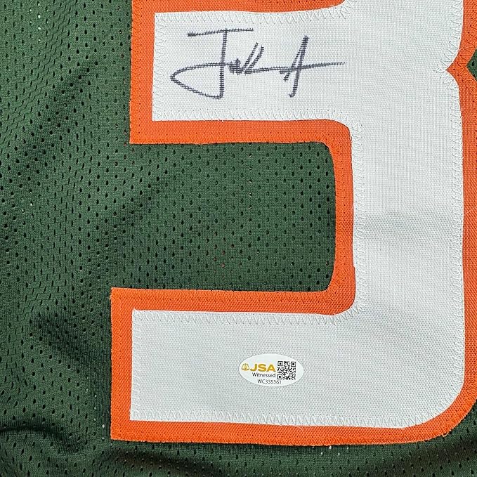 Framed Autographed/Signed Frank Gore 35x39 Miami Green Football Jersey JSA COA - Image 2
