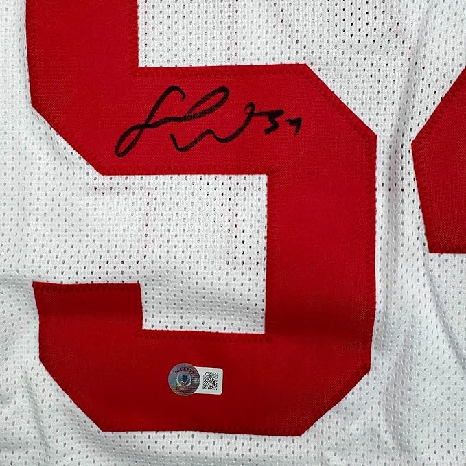 Framed Autographed/Signed Fred Warner 35x39 San Francisco White Football Jersey Beckett BAS COA - Image 2