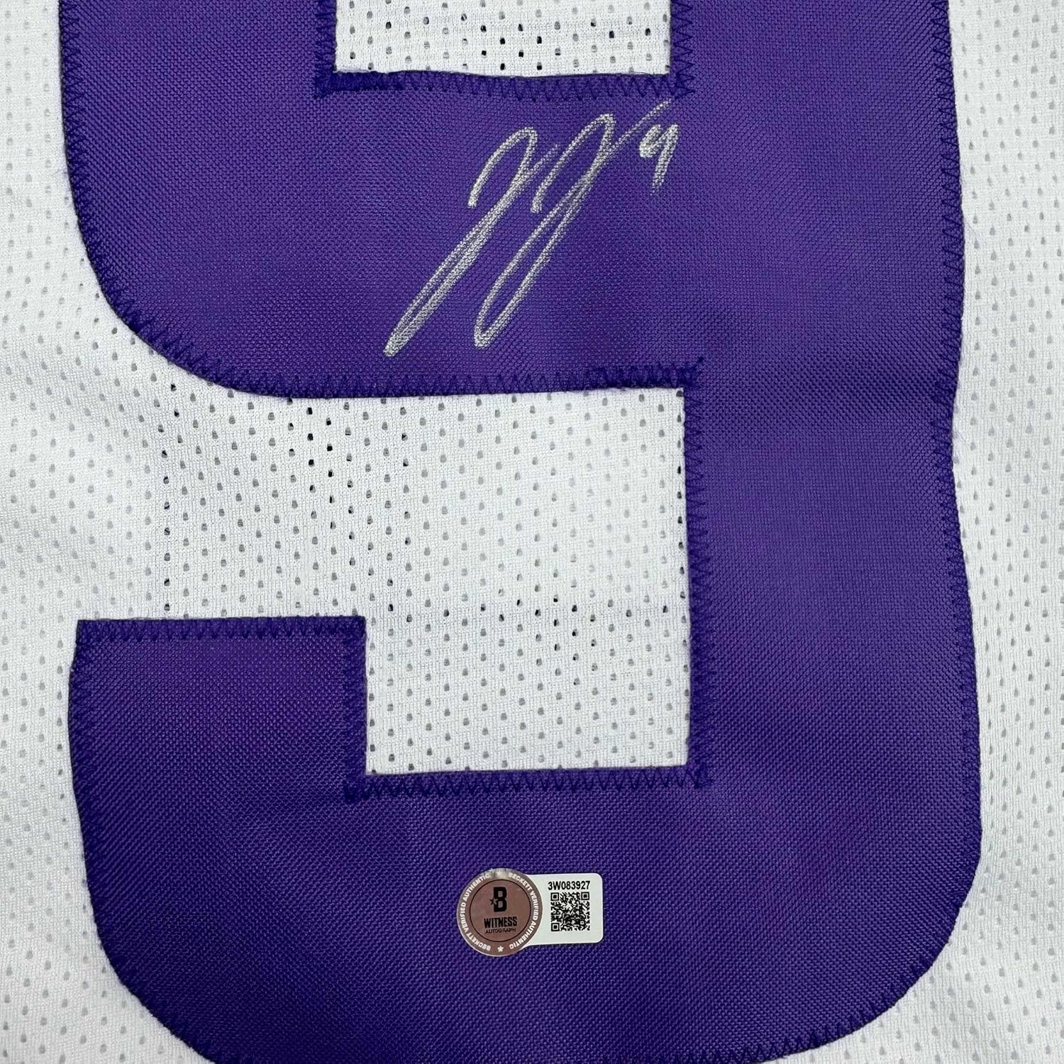 Framed Autographed/Signed J.J. JJ McCarthy 35x39 Minnesota White Football Jersey Beckett BAS COA - Image 2