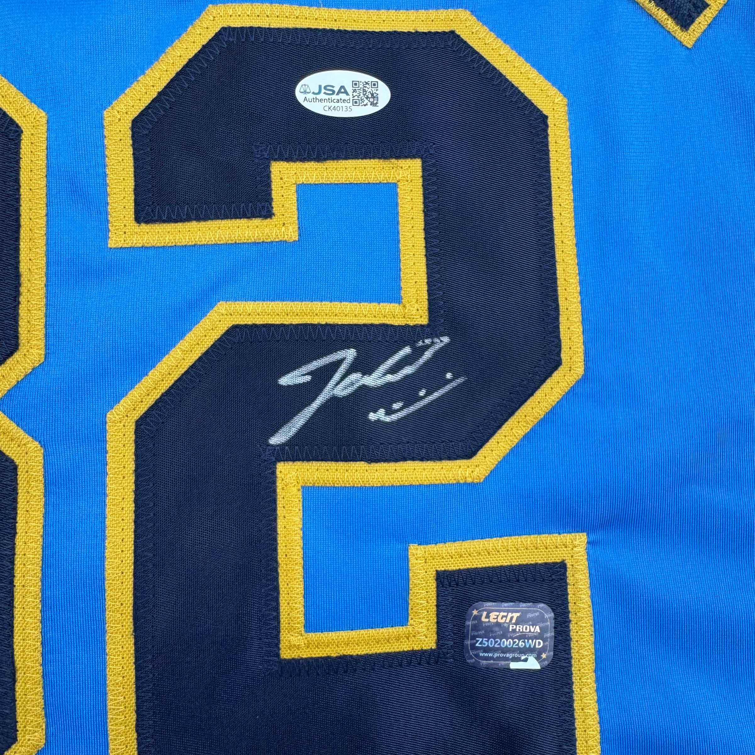 Framed Autographed/Signed Jacob Misiorowski 35x39 Milwaukee Blue Baseball Jersey JSA COA - Image 2