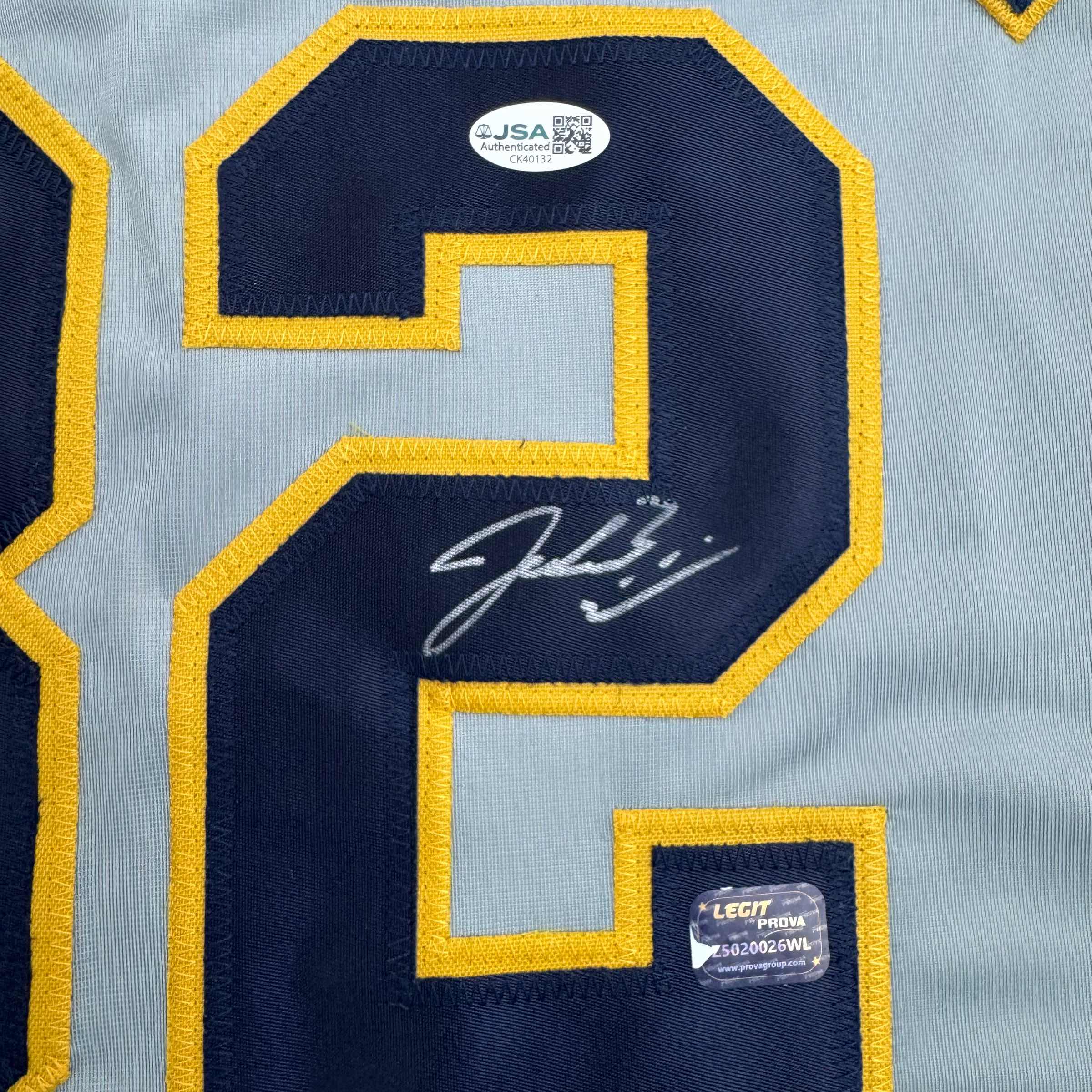 Framed Autographed/Signed Jacob Misiorowski 35x39 Milwaukee Grey Baseball Jersey JSA COA - Image 2