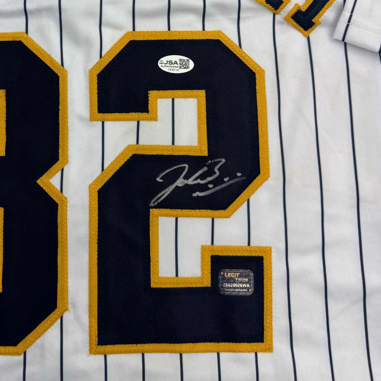 Framed Autographed/Signed Jacob Misiorowski 35x39 Milwaukee Pinstripe Baseball Jersey JSA COA - Image 2