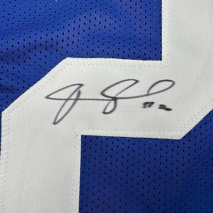 Framed Autographed/Signed Janoris Jenkins Jackrabbit 35x39 New York Blue Football Jersey JSA COA - Image 2