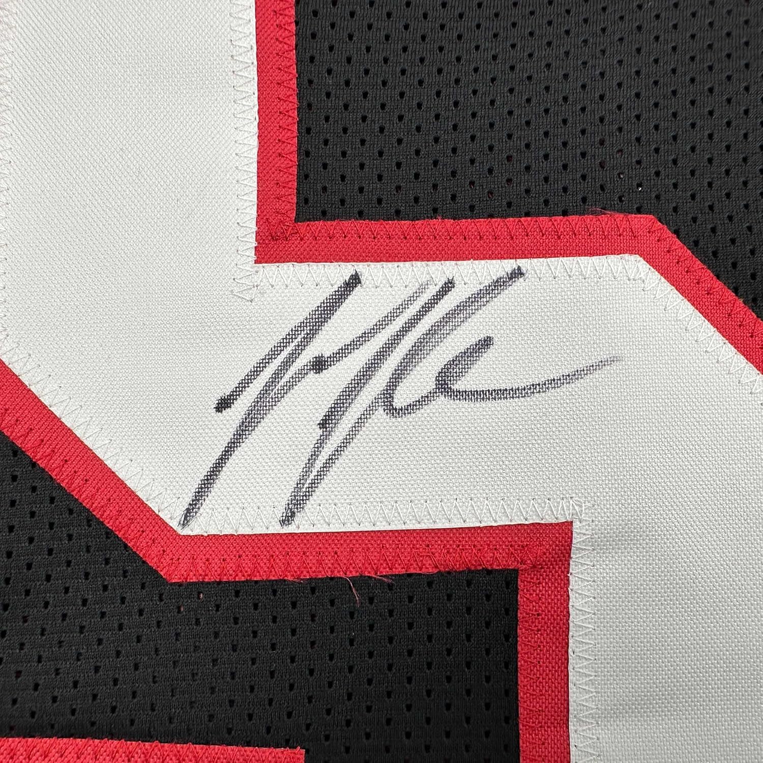 Framed Autographed/Signed Jessie Tuggle 35x39 Atlanta Black Football Jersey JSA COA - Image 2