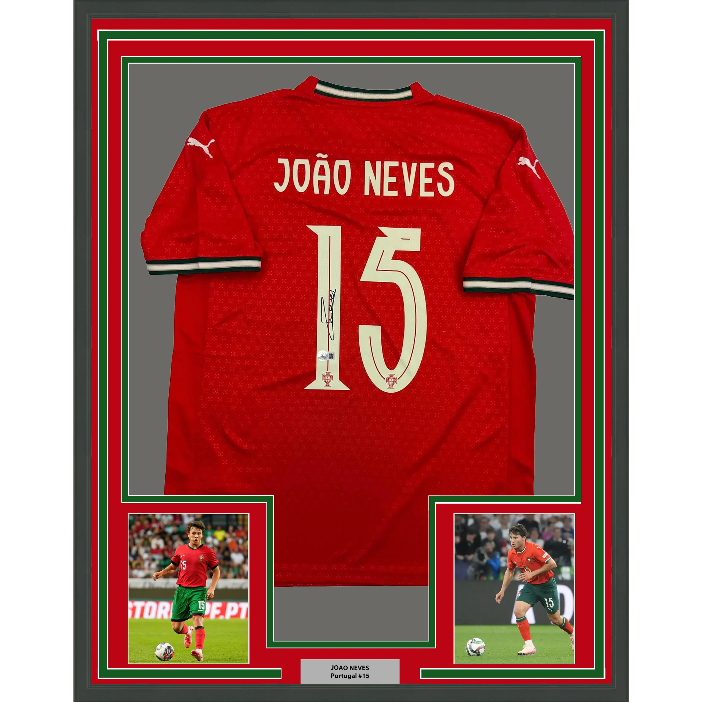Framed Autographed/Signed Joao Neves 35x39 Portugal Soccer Team World Cup Jersey JSA COA