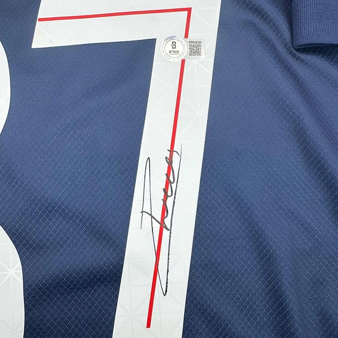 Framed Autographed/Signed Joao Neves 35x39 PSG Paris Saint Germain Blue Soccer Futbol Jersey Beckett BAS COA - Image 2