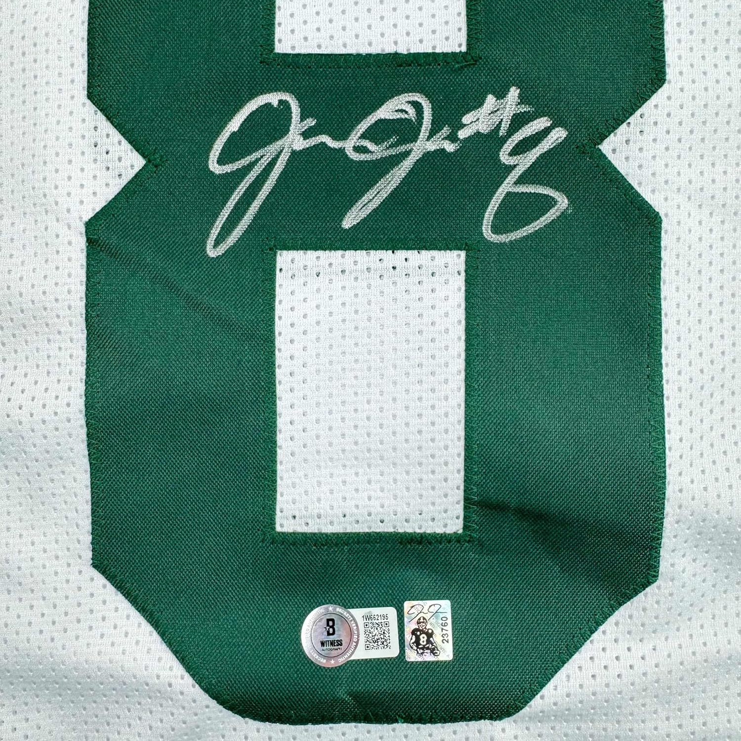Framed Autographed/Signed Josh Jacobs 35x39 Green Bay White Football Jersey Beckett BAS COA - Image 2