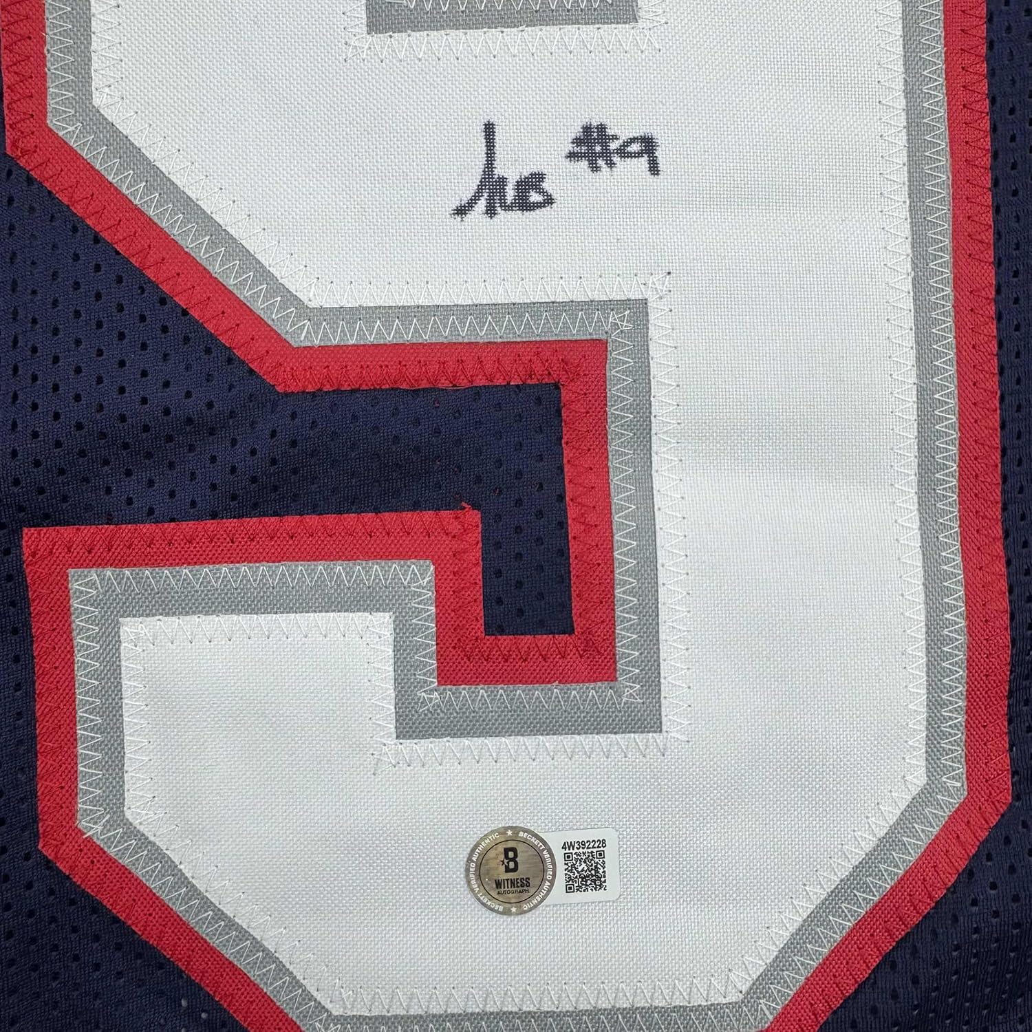 Framed Autographed/Signed Kayshon Boutte 35x39 New England Blue Football Jersey Beckett BAS COA - Image 2