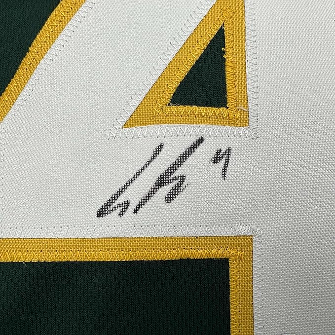 Framed Autographed/Signed Lawrence Butler 35x39 Oakland Green Baseball Jersey Beckett BAS COA - Image 2