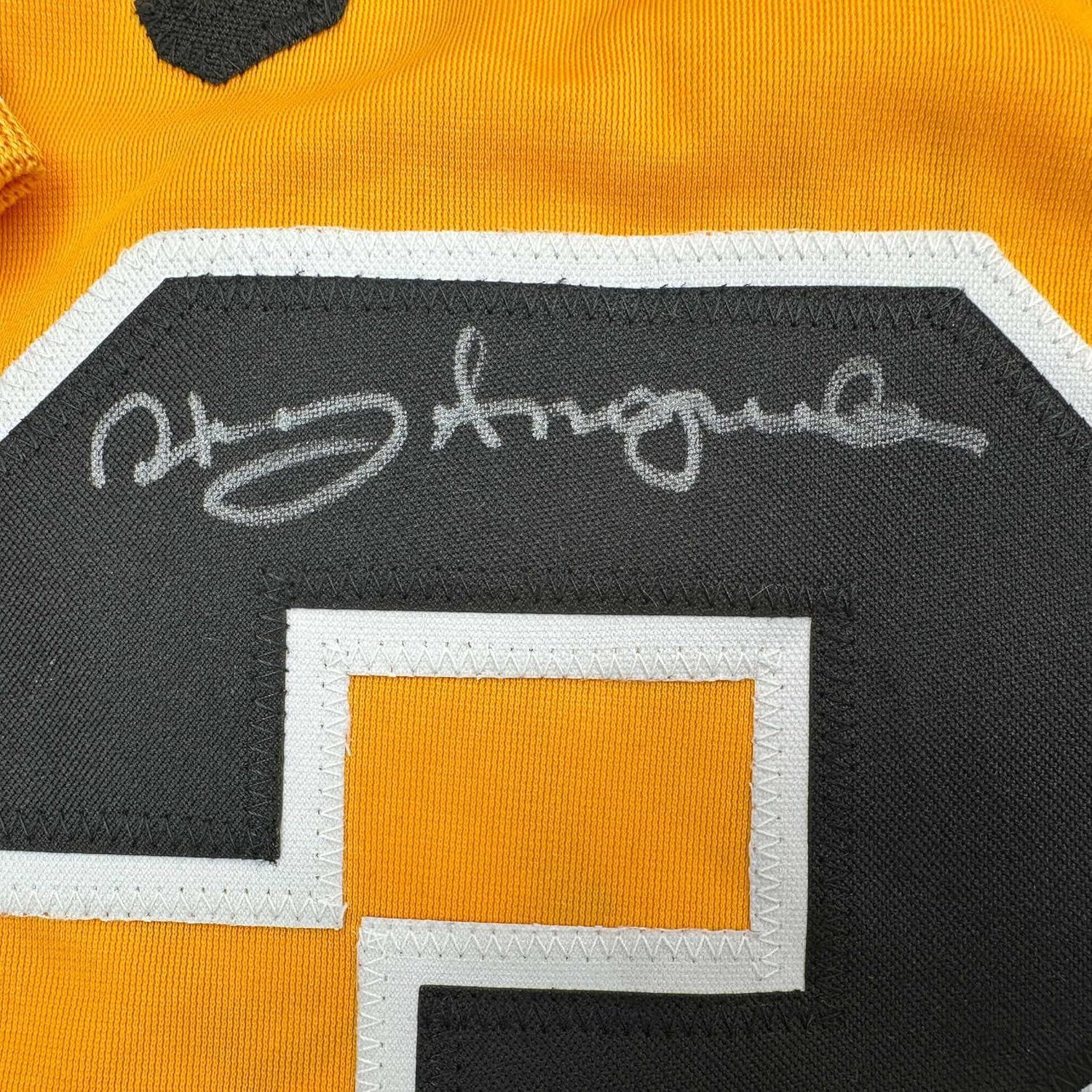 Framed Autographed/Signed Manny Sanguillen 35x39 Pittsburgh Yellow Baseball Jersey JSA COA - Image 2