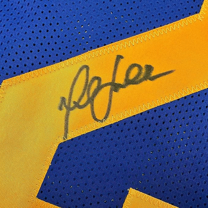 Framed Autographed/Signed Marshall Faulk 35x39 St. Louis Blue Football Jersey Beckett BAS COA - Image 2