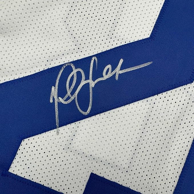 Framed Autographed/Signed Marshall Faulk 35x39 St. Louis Retro White Football Jersey Beckett BAS COA - Image 2
