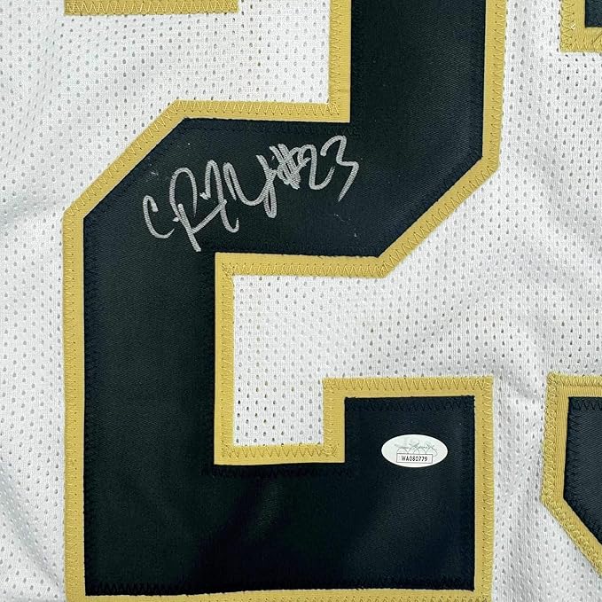 Framed Autographed/Signed Pierre Thomas 35x39 New Orleans White Football Jersey JSA COA - Image 2