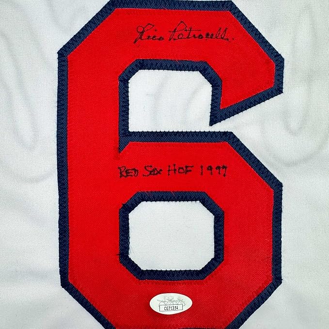 Framed Autographed/Signed Rico Petrocelli 35x39 HOF 1999 Boston White Baseball Jersey JSA COA - Image 2
