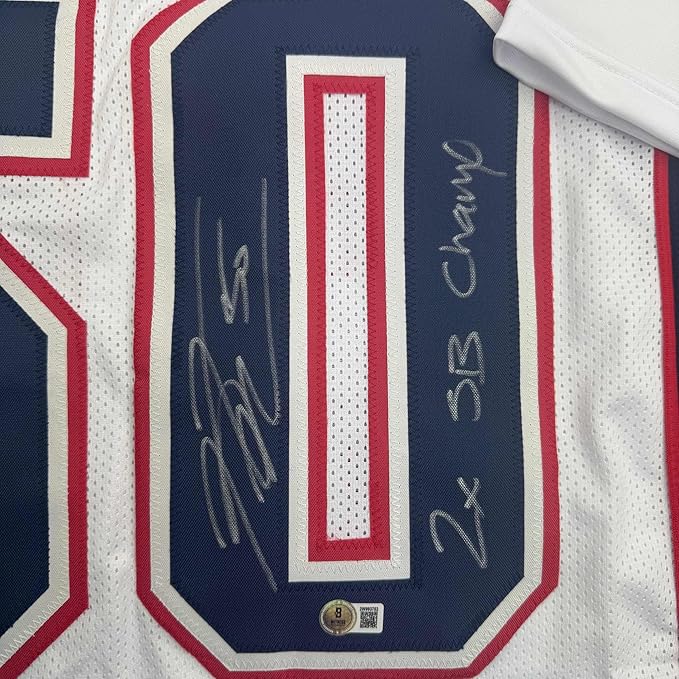 Framed Autographed/Signed Rob Ninkovich "2x SB Champ" 35x39 New England White Football Jersey Beckett BAS COA - Image 2