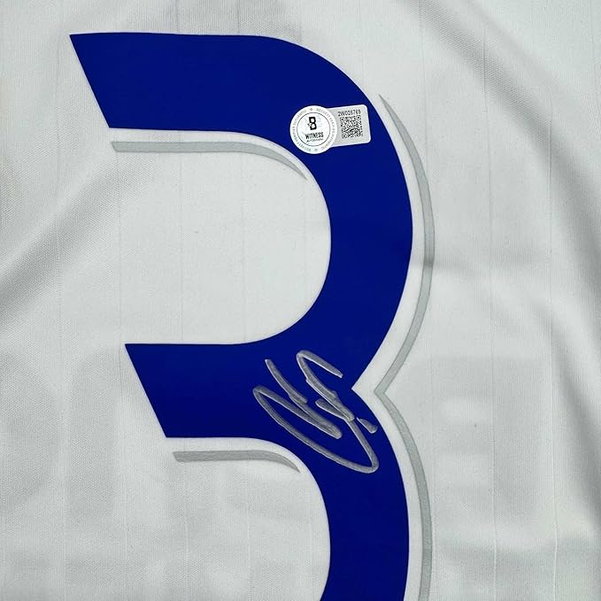 Framed Autographed/Signed Roberto Carlos 35x39 Real Madrid White Soccer Jersey Beckett BAS COA - Image 2