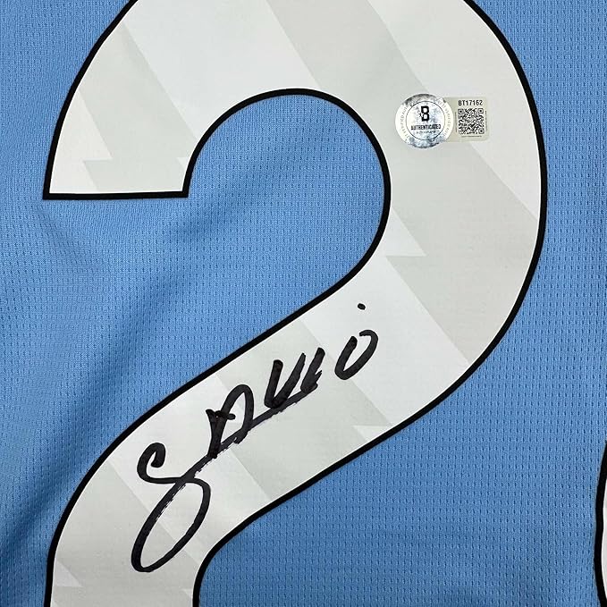 Framed Autographed/Signed Savinho 35x39 Manchester City Blue Soccer Futbol Jersey Beckett BAS COA - Image 2