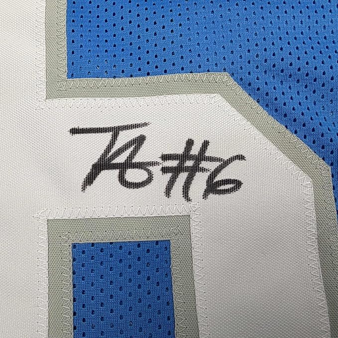 Framed Autographed/Signed Terrion Arnold 35x39 Detroit Blue Football Jersey Beckett BAS COA - Image 2