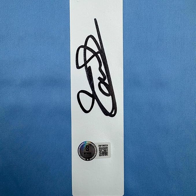 Framed Autographed/Signed Thibaut Courtois 35x39 Real Madrid Blue Soccer Jersey Beckett BAS COA - Image 2