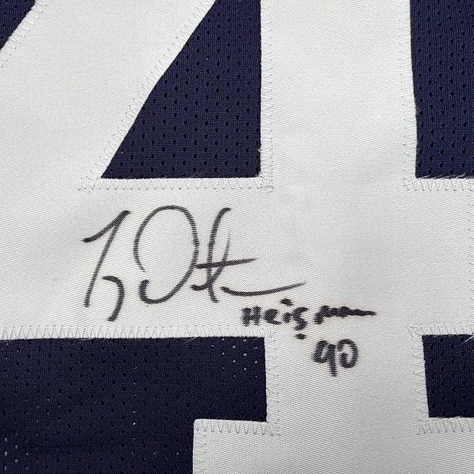 Framed Autographed/Signed Ty Detmer 35x39 Heisman 90 Brigham Young BYU Blue College Football Jersey JSA COA - Image 2