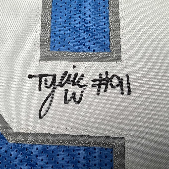 Framed Autographed/Signed Tyleik Williams 35x39 Detroit Blue Football Jersey Beckett BAS COA - Image 2