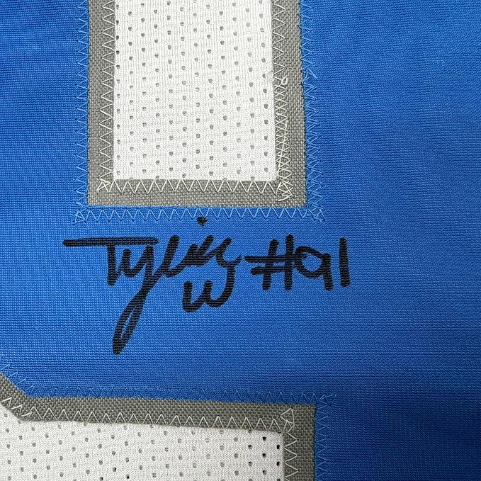 Framed Autographed/Signed Tyleik Williams 35x39 Detroit White Football Jersey Beckett BAS COA - Image 2