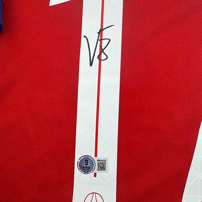 Framed Autographed/Signed Vitinha 35x39 PSG Paris Saint Germain Red Soccer Futbol Jersey Beckett BAS COA - Image 2