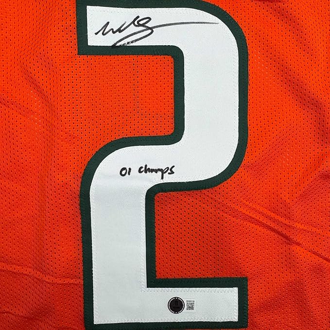Framed Autographed/Signed Willis McGahee 35x39 "01 Champs" Miami Orange College Football Jersey Beckett BAS COA - Image 2
