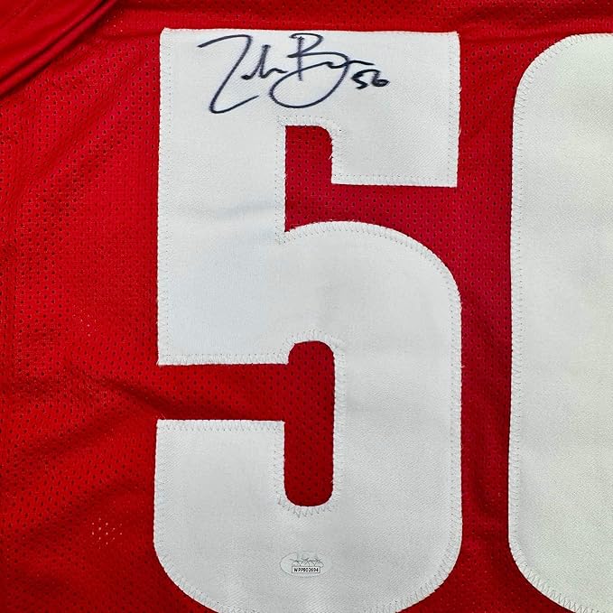 Framed Autographed/Signed Zack Baun 35x39 Wisconsin Red College Football Jersey JSA COA - Image 2