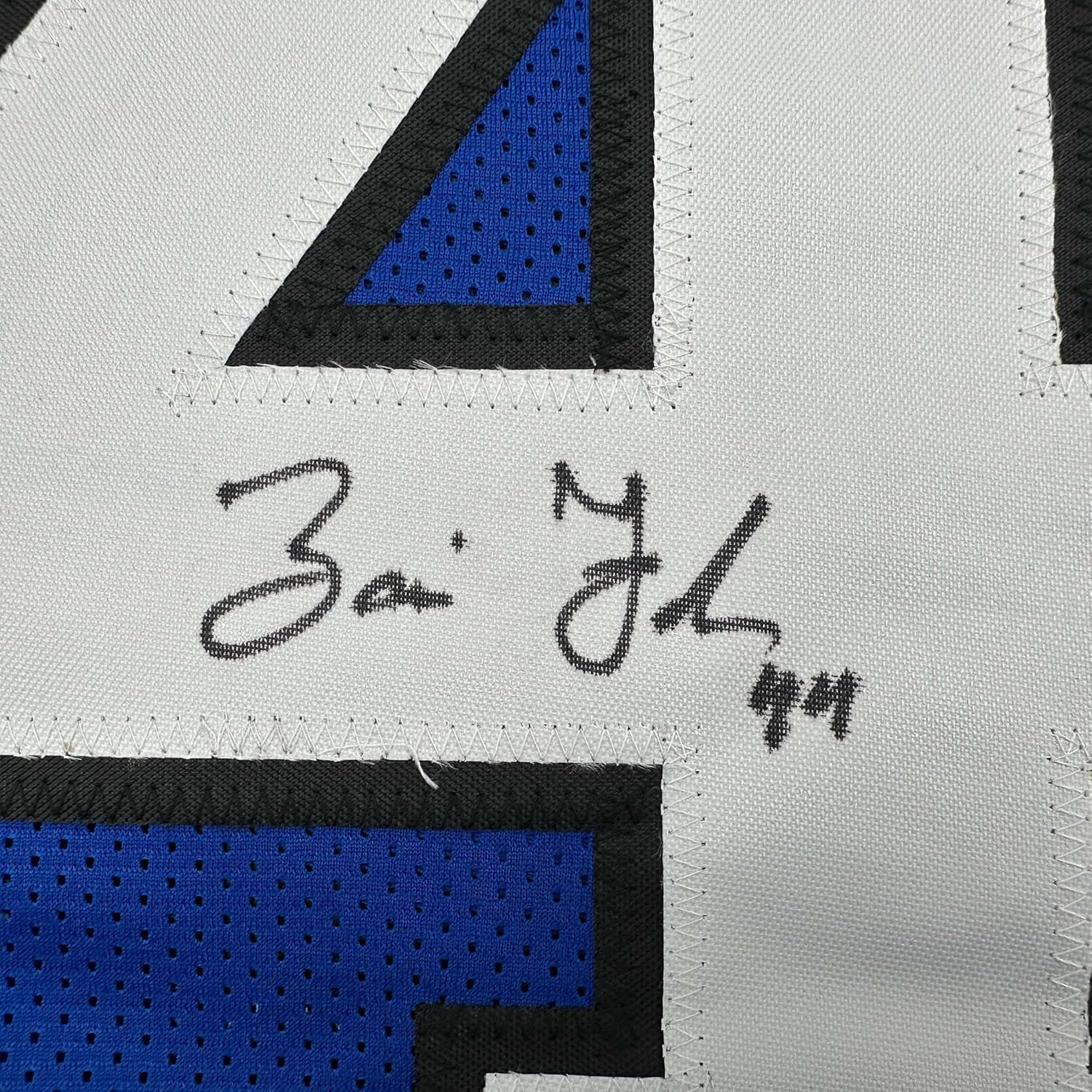 Framed Autographed/Signed Zaire Franklin 35x39 Indianapolis 2025 Style Blue Football Jersey Beckett BAS COA - Image 2