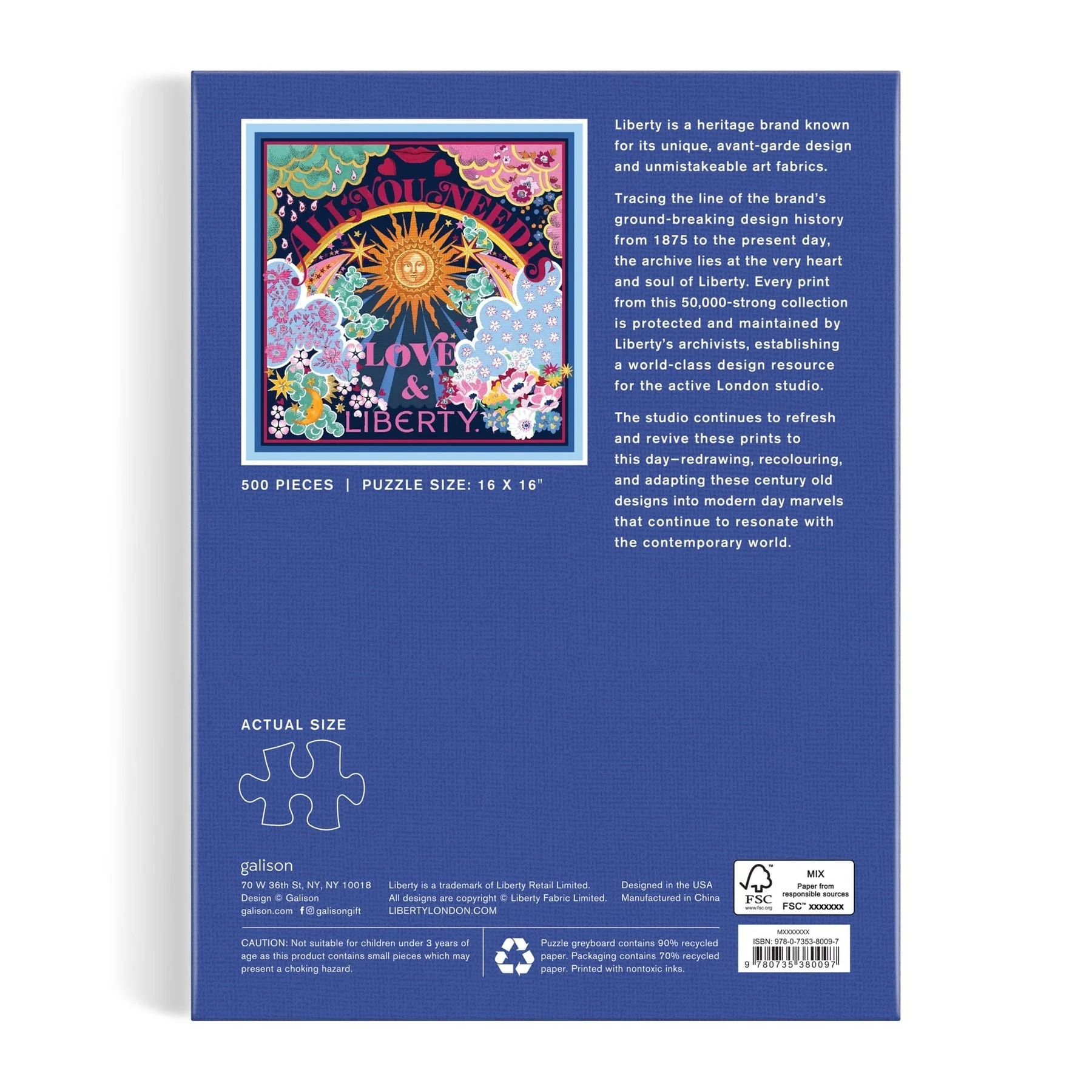 Galison Puzzles: Book Puzzle - 500 Pieces - Liberty - All You Need is Love & Liberty - Image 2