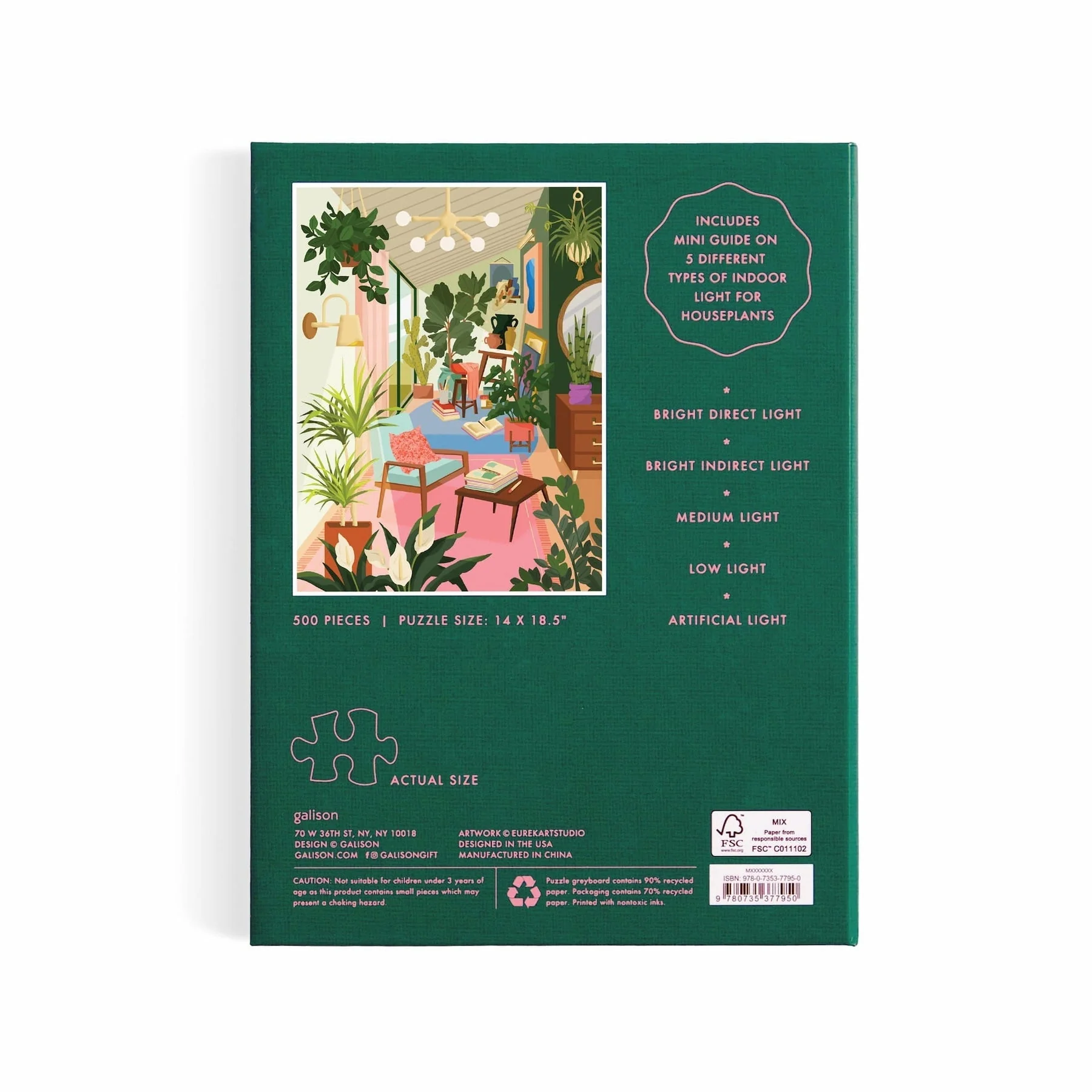 Galison Puzzles: Book Puzzle - 500 Pieces - Lighting 101 - Houseplants - Image 3
