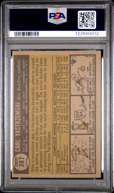 Graded 1961 Topps Carl Yastrzemski #287 Star Rookie 2nd Year Baseball Card PSA 5 Excellent - Image 2