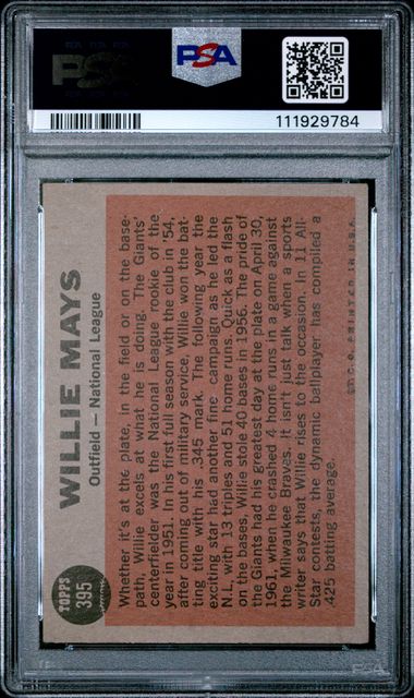 Graded 1962 Topps All Star Willie Mays #395 Baseball Card PSA 4 VG-EX - Image 2