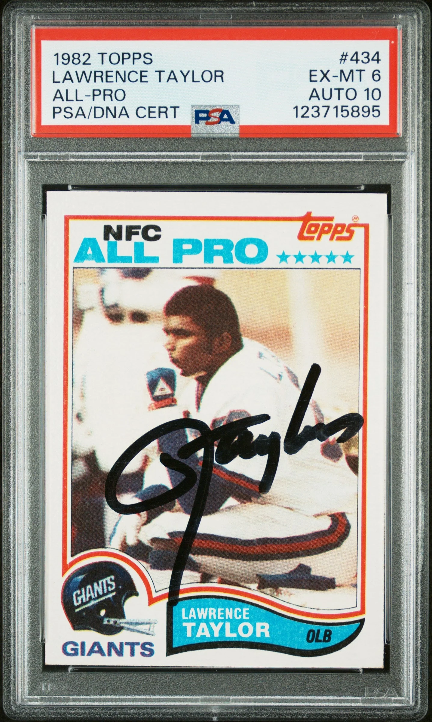 Graded 1982 Topps Lawrence Taylor #434 Rookie RC Signed Football Card PSA 6 Card - Auto Grade 10