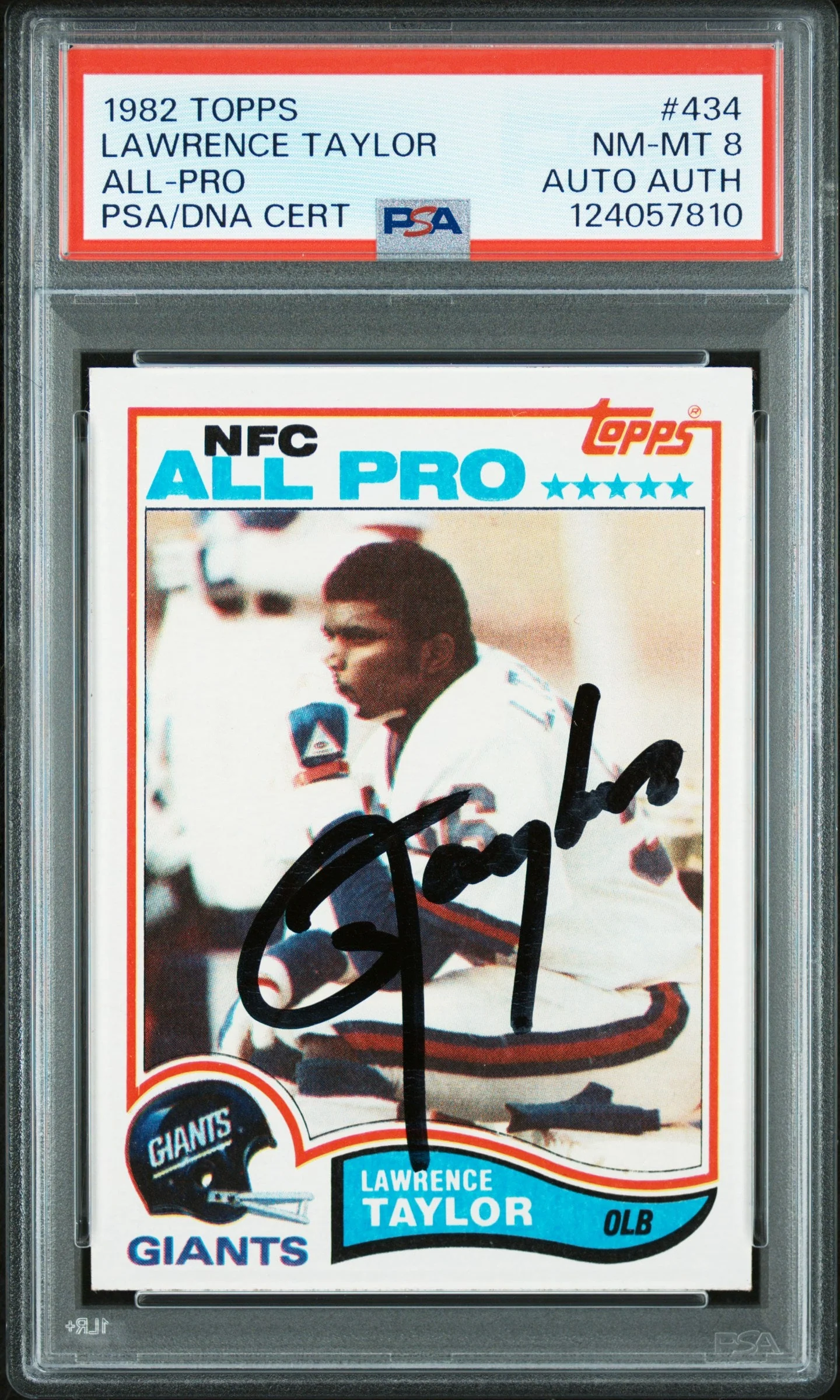 Graded 1982 Topps Lawrence Taylor #434 Rookie RC Signed Football Card PSA 8 Card - Auto Grade Authentic