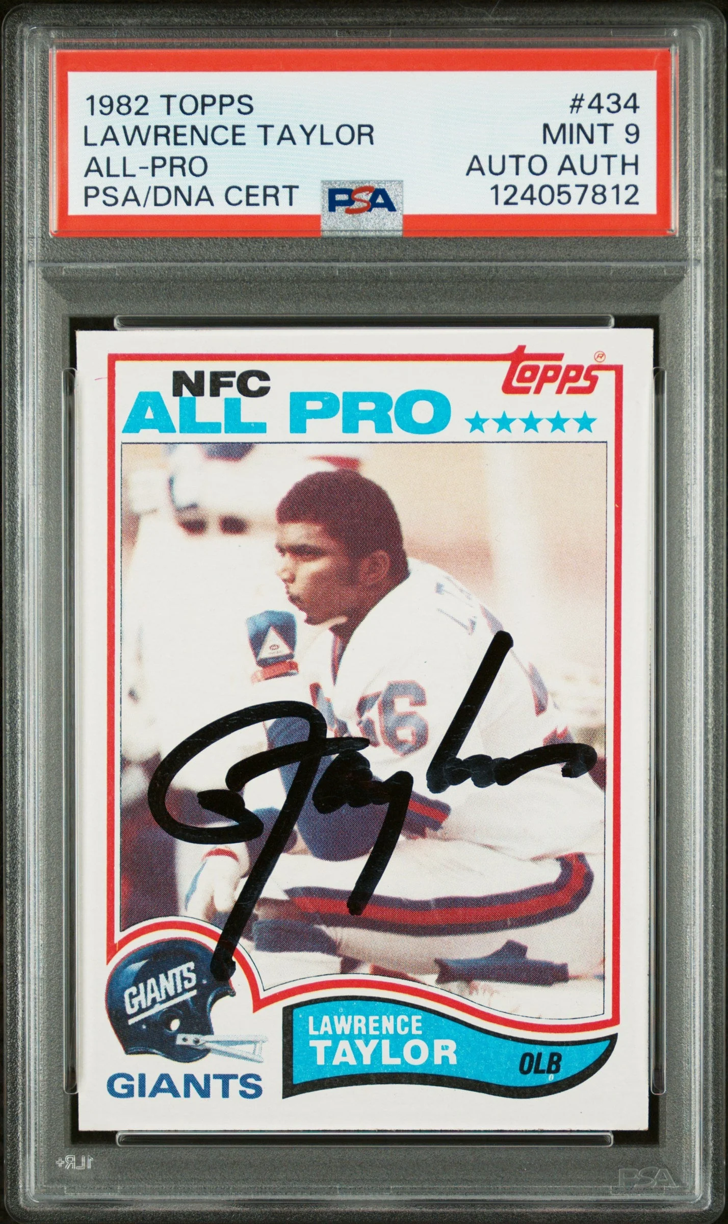 Graded 1982 Topps Lawrence Taylor #434 Rookie RC Signed Football Card PSA 9 Card - Auto Grade Authentic