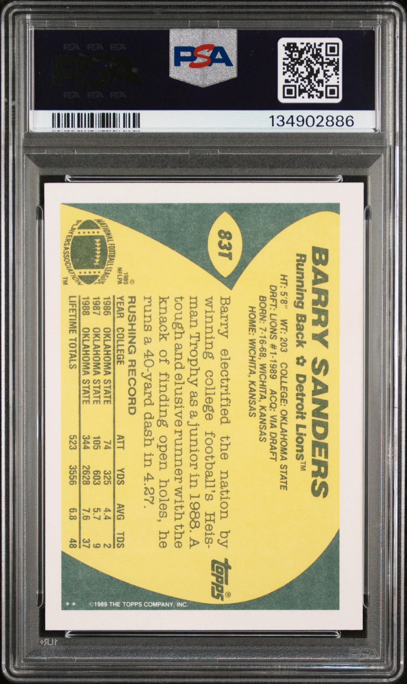 Graded 1989 Topps Traded Barry Sanders #83T Rookie RC Football Card PSA 8 Near Mint - Image 2
