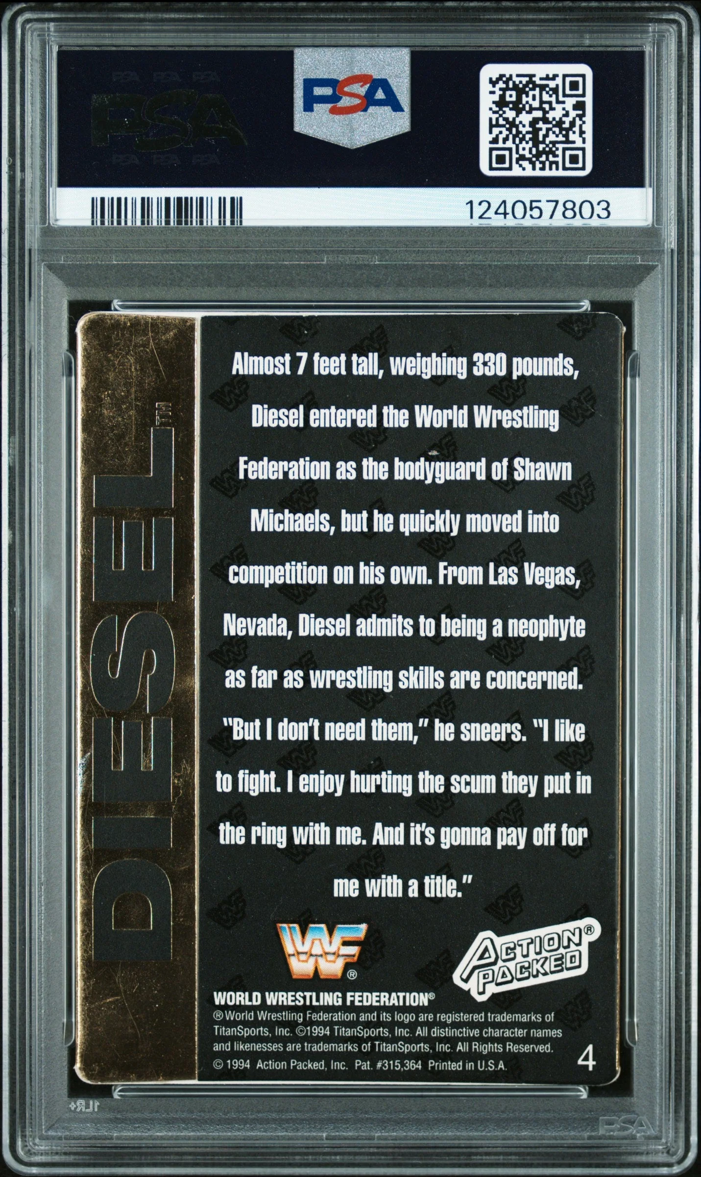 Graded 1994 Action Packed WWF Kevin Nash Diesel #4 Rookie RC Signed Wrestling Card PSA 4 Card - Auto Grade Authentic - Image 2