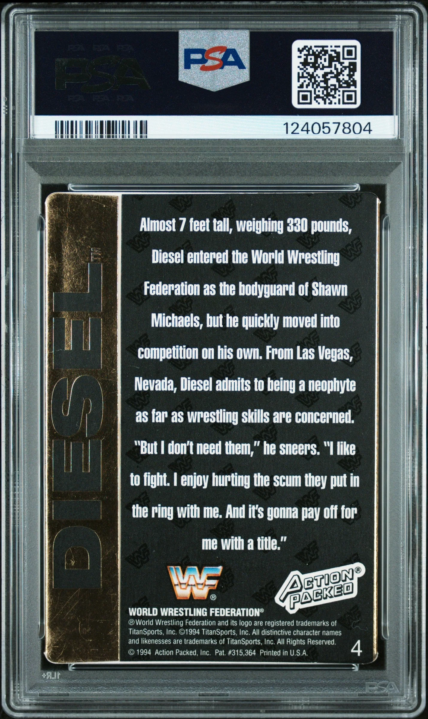 Graded 1994 Action Packed WWF Kevin Nash Diesel #4 Rookie RC Signed Wrestling Card PSA 5 Card - Auto Grade Authentic - Image 2