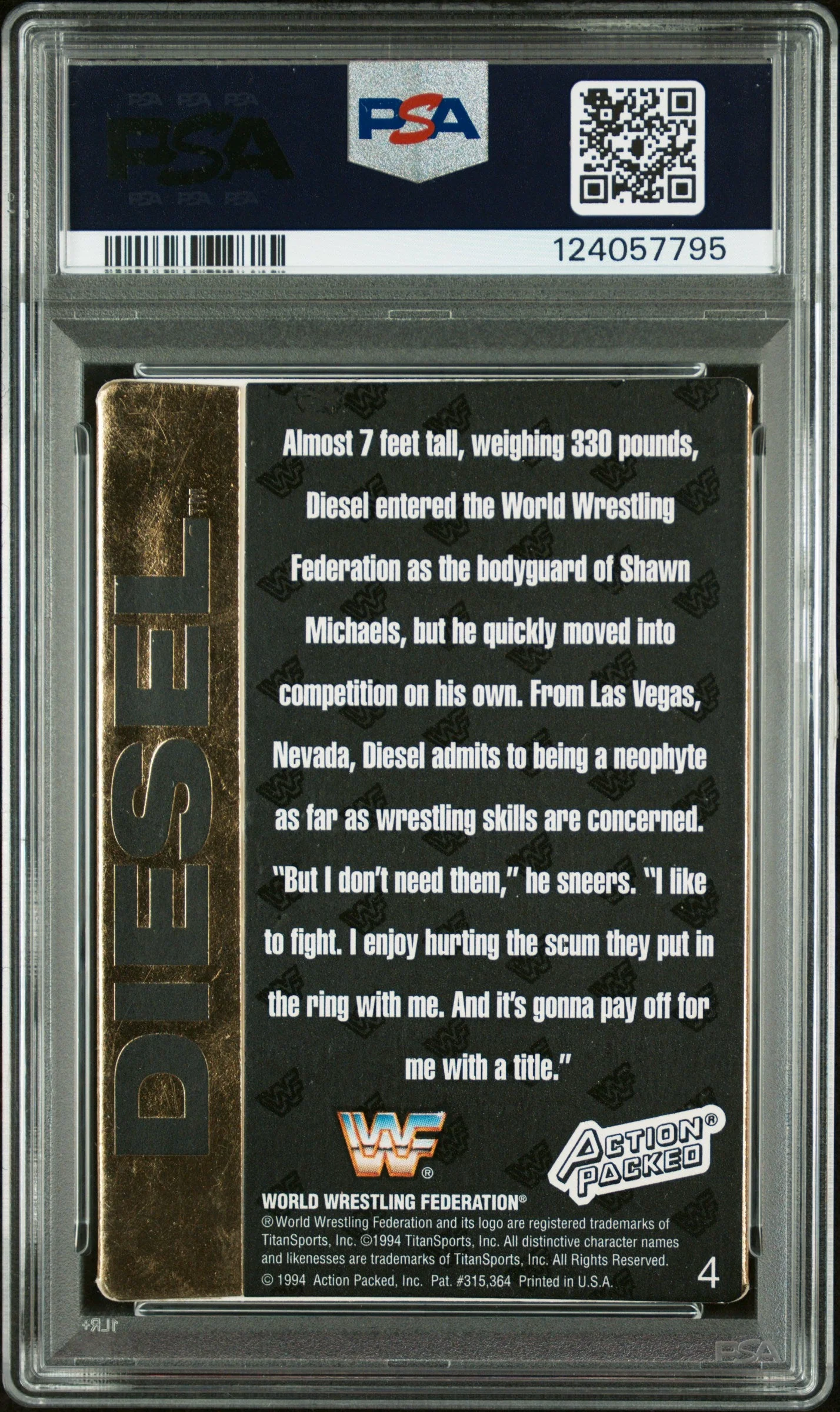 Graded 1994 Action Packed WWF Kevin Nash Diesel #4 Rookie RC Signed Wrestling Card PSA 8 Card - Auto Grade Authentic - Image 2