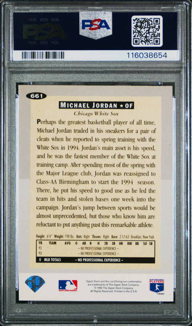 Graded 1994 Collector's Choice Michael Jordan #661 Rookie RC Baseball Card PSA 6 EX Mint - Image 2